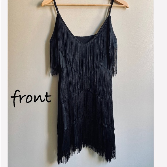 NWT XL black tassel fringe deep V gatsby salsa mini swing price firm no offers - Picture 6 of 16
